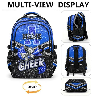 Custom Cheer Backpacks for Cheerleaders, Personalized Cheerleading Backpack for Elementary School Camp - color: Blue