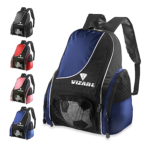 Vizari Solano Soccer Backpack With Ball Compartment and Vented Ball Pocket and Mesh Side Cargo Pockets for Adults and Teens - color: Navy