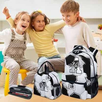Mercuryelf Kids Backpack Set for Boys - Custom Kids Monogram Soccer Backpacks with Lunch Box for Player/School/Primary - color: Black
