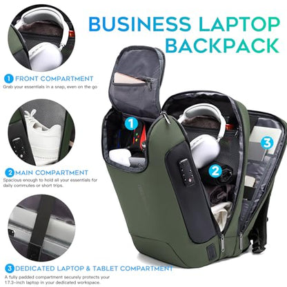 BANGE Travel Laptop Backpack, Anti-Theft Bag with USB Charging Port and TSA Lock, Waterproof Business Computer Backpack Fits 17.3 Inch Notebook - color: Green, size: lock and usb