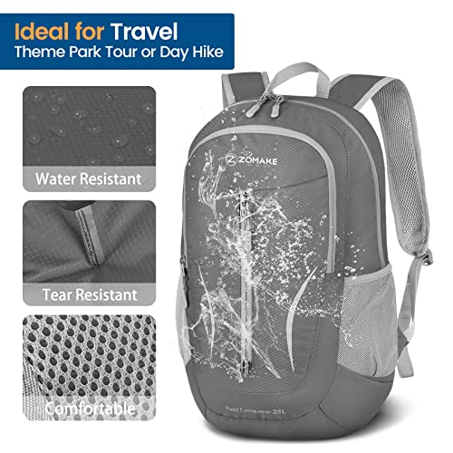 ZOMAKE Ultra Lightweight Packable Backpack 25L, Foldable Hiking Backpacks Water Resistant Small Folding Daypack for Travel(Medium Grey) - color: Medium Grey-a