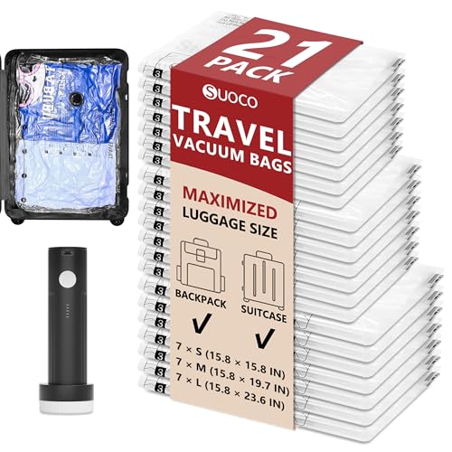 Travel Vacuum Bags for Clothing with Rechargeable Electric Pump, Compression Packing Cubes Organizer Storage for Luggage Suitcase, Space Saver Seal Bags for Vacation Cruise, 21 Combo - style: 21 Combo