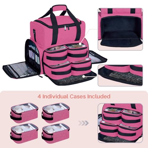 Large Cosmetic Bag with 4 Removable Case and 2 Removable Dividers Double Layer Travel Storage Organizer, Makeup Brushes Storage Section Rose Red - color: Rose Red 22