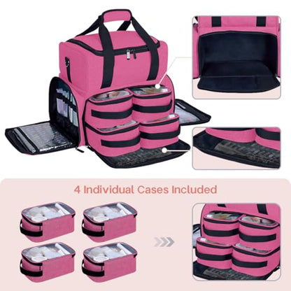 Large Cosmetic Bag with 4 Removable Case and 2 Removable Dividers Double Layer Travel Storage Organizer, Makeup Brushes Storage Section Rose Red - color: Rose Red 22