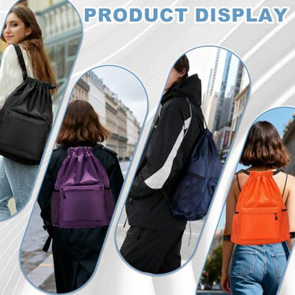 Tygelluis Drawstring Backpack, Waterproof Gym Bag with Water Bottle Pocket for Women Men, Pull String Sport Bag for Swim, Soccer and Basketball,Navy - color: Navy1
