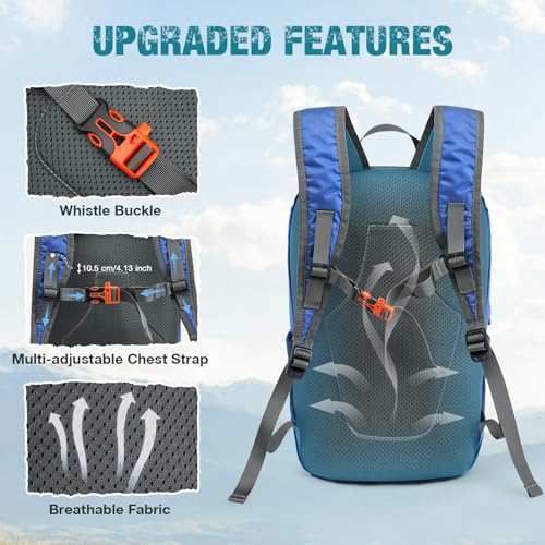 G4Free 18L Hiking Backpack Small Lightweight Foldable Packable Travel Daypack with Thickened Back Panel for Men Women (Blue) - color: Blue