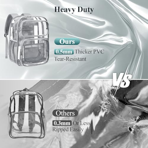 PACKISM Clear Backpack for School - 17 inch Large Heavy Duty Bookbag, Reinforced See Through PVC Transparent Backpack - color: Battleship Grey, style: Daypack Backpacks