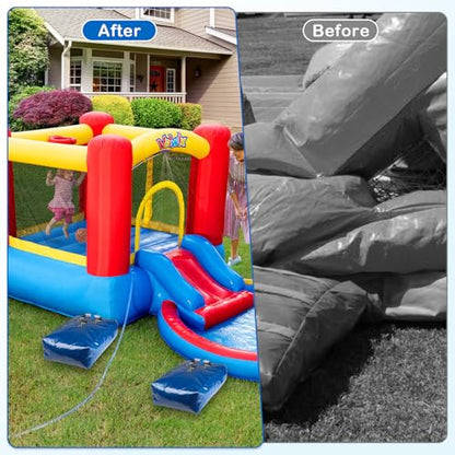Esmorah 4pcs Vinyl Sandbags with Handle, 50lb Capacity Bounce House Sand Bags, Duty Sand Bag Anchor Safety Weight Product for Inflatable Trampolines and Water Slides (Blue)