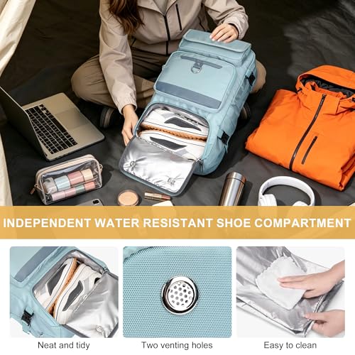 PIJUSHI Carry on Travel Backpack for Women Convertible Duffel Bag Backpack Large Luggage Rucksack Fit 16 Inch Laptop(PE039 Blue) - color: Blue