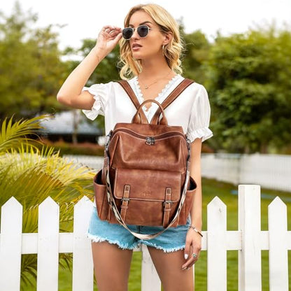 AGLOD Backpack Purse for Women PU Leather Back Packs Designer Ladies Shoulder Bag Fashion Faux Work Travel Handbags - color: Two-toned Brown