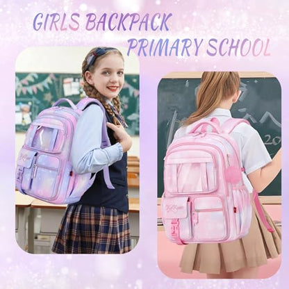 Girls Backpack for School Kids Backpack for Girls Cute Kids Kawaii Bookbag Book Bag for Elementary Primary School - color: Purple-xk