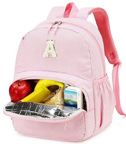 BTOOP Kids Backpack for Girls 3-6, Preschool Kindergarten Backpack with Insulated Lunch Compartment & Chest Strap, Cute Lightweight School Travel Bag Fits A4 Folder - color: Pink Stripes-15'', size: Age 3-6 (14.5" H Fit Folder)