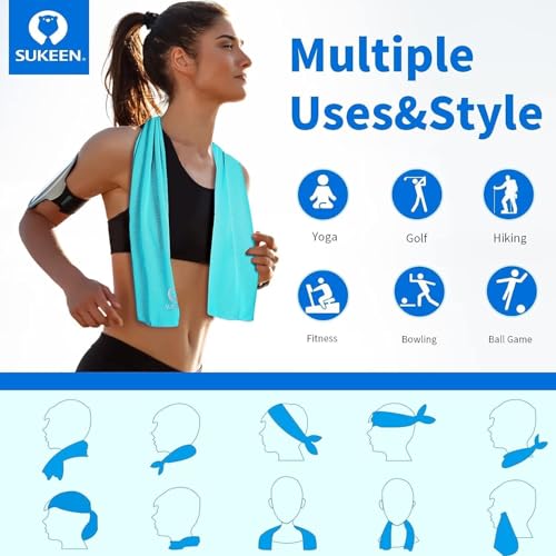 Sukeen Cooling Towel (40"x12"), Soft Breathable Cooling Towels for Neck and Face, Chilly Sweat Towel, Neck Cooling Wraps for Gym, Yoga, Sports, Camping, Hiking - color: Dark Blue/Grey/Pink/Lake Blue/Black/Green/Brown/Purple/Blue/Dark Grey