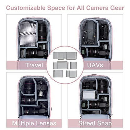 BAGSMART Camera Bag, Camera Backpack, DSLR SLR Camera Case Fits 13.3 Inch Laptop, Waterproof Photography Backpacks with Rain Cover Tripod Holder for Women Men, Pink - color: Pink, size: Small