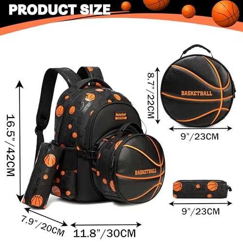 Boys' School Backpack with Lunch Box and Pencil Case - Ideal for Teens and Middle School Students, Black Basketball - color: 08 Basketball
