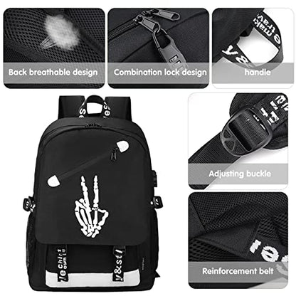 MCWTH School Backpacks for Teen Boys, Luminous School Bag Bookbags for Kids (Skeleton Finger) - color: Skeleton Finger