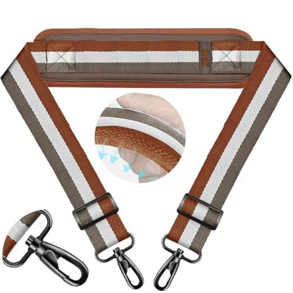 ZINZ 74" Shoulder Strap with Fixed Pad and Dual Balanced Buckles，Brown-White-Gray Stripe - color: Brown-white-gray Stripe