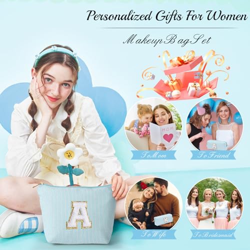 YOOLIFE Birthday Gifts for Women Her - Personalized Cute Initial Cosmetic Makeup Pouch Make Up Travel Bag for Mothers Day Gifts Teacher Sister Friend Girlfriend Mothers Day Gifts for Mom D - color: Light Green, style: D
