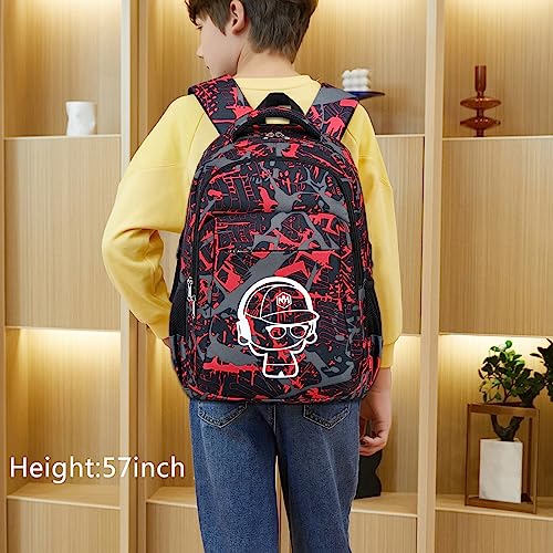 LEDAOU Girls Boys Backpack with Lunch Box, 3-Piece School Bookbag Set - color: Graffiti Red Prince