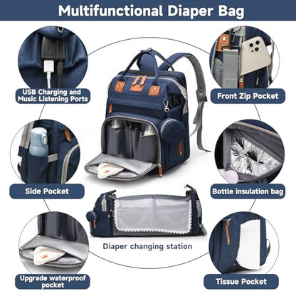 Baby Diaper Bags with Changing Station Multifunctional Waterproof Diaper Bag Backpack Travel Baby Bag with Changing Pad, Pacifier Case,Baby Essentials(Blue) - color: Up-blue