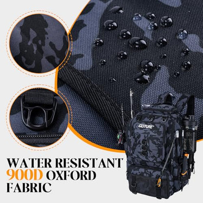 Goture 40L Fishing Tackle Backpack with Cooler and 2 3600 fishing tackle boxes, 900D Water-Resistant Tackle Backpack with Removable Bait Binder, 2 Rod Holders and Rain Cover,Camouflage backpack - color: Camouflage, size: C - Includes 2 3600 trays with han