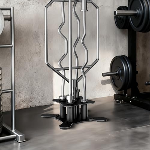 Vertical Barbell Storage Rack - 5-Bar Barbell Holder Floor Stand, 2-Inch Olympic/Curl Bar Compatible, with Protective Sleeve Inserts, Organizer for Home & Garage Gym