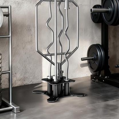Vertical Barbell Storage Rack - 5-Bar Barbell Holder Floor Stand, 2-Inch Olympic/Curl Bar Compatible, with Protective Sleeve Inserts, Organizer for Home & Garage Gym