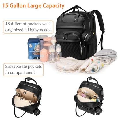 Astro alan Baby Diaper Bag Backpack with Changing Station, Waterproof Large Capacity Diaper Bag for Moms and Dads, Plant-Based Leather with USB Charging Port, Baby Gift for New Parents, Black - color: Vegan Leather Black