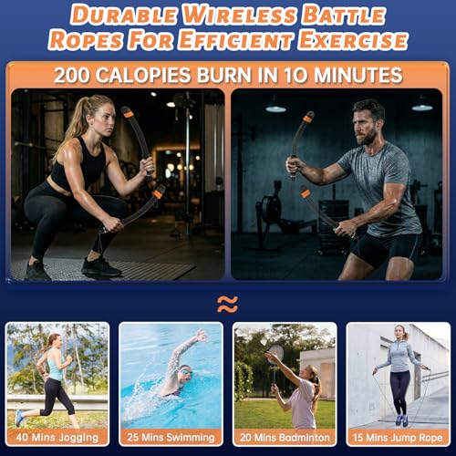 Cordless Battle Ropes 2 Pcs, Adjustable Ropeless Battle Ropes Adjustable Weight for Men & Women, Portable Arm Exerciser for Strength Building, HIIT and Low-Impact Aerobic Training-Black