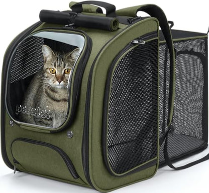 Pecute Expandable Cat Backpack Carrier, Large Space Cat Bubble Backpack, Breathable Cat Carrier, Shaded Dog Backpack Carrier for Travel, Hiking, Vet,12.6" L x 10.2" W x 16.5" H,Green - color: Green(Expandable)
