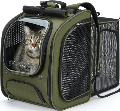 Pecute Expandable Cat Backpack Carrier, Large Space Cat Bubble Backpack, Breathable Cat Carrier, Shaded Dog Backpack Carrier for Travel, Hiking, Vet,12.6" L x 10.2" W x 16.5" H,Green - color: Green(Expandable)