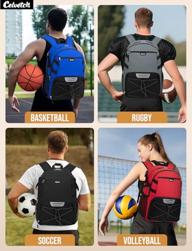 Basketball Backpack with Shoe Compartment Large Basketball Bag with Ball Holder for Men Women Gym Backpack fit Volleyball Football for Sports Travel Gym - Blue - color: Blue