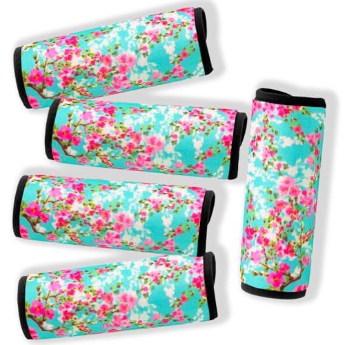 5 Pack Neoprene Luggage Handle Wraps Bright Luggage Tags/Identifiers/Marker/Grips Travel Accessories for Airplane/Flying/Luggage (Plum Blossom) - color: Plum Blossom