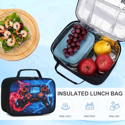 Scothen 3PCS Boys Backpack Set, Cool Backpack for Boys with Lunch Bag & Pencil Case, Kids School Bag Teen Boy Bookbag for Kindergarten Elementary Middle School with USB Charging Port - color: Red & Blue Lightning