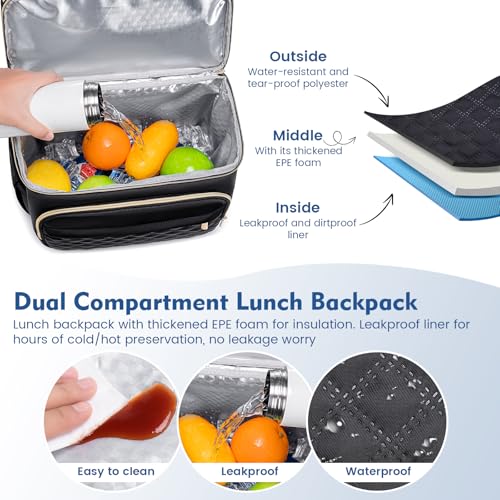 Backpack Cooler Lunch Backpacks Double Decker Lunch Box,Insulated Backpacks Lunch Cooler Bags, Lightweight Leakproof Lunchbox Back Pack for Women Men to Travel,Picnic,Hiking,Beach,Camping - color: Black