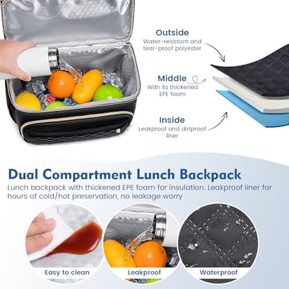 Backpack Cooler Lunch Backpacks Double Decker Lunch Box,Insulated Backpacks Lunch Cooler Bags, Lightweight Leakproof Lunchbox Back Pack for Women Men to Travel,Picnic,Hiking,Beach,Camping - color: Black