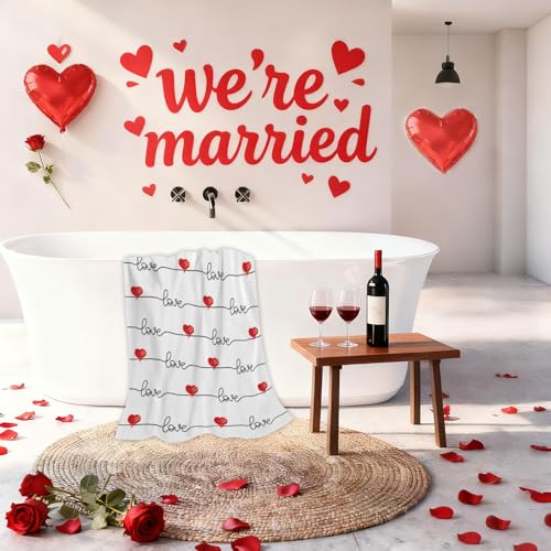 Valentine Love Hearts Beach Towel, Romantic Wedding Anniversary Bath Towels, Quick Dry Absorbent Microfiber Swim Yoga Pool Lightweight Beach Accessories, 30x60 Inch/ 77X153cm - color: Love Hearts