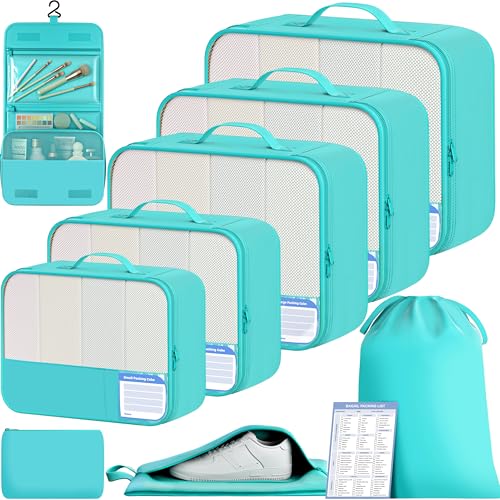 BAGAIL 9 Set Packing Cubes with Packing List Luggage Packing Organizers for Travel Accessories (Blue Green) - color: Blue Green