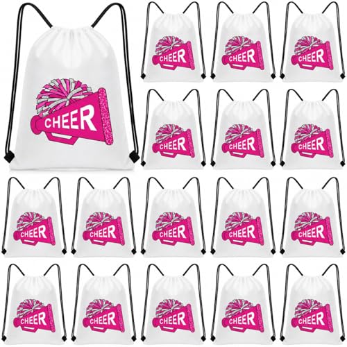 Kacctyen 24 Pcs Cheer Drawstring Backpack Cheer Team Gift Cheerleader Drawstring Gym String Bag Sports Party Favor Bulk(Pink) - color: Pink