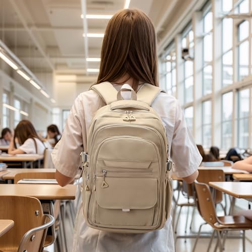 Aesthetic Daypack Backpack, Water-Resistant 15.6" Laptop Backpack for Women and Men, Featuring Touch-Fastener and Anti-Theft Pockets (Khaki) - color: Khaki
