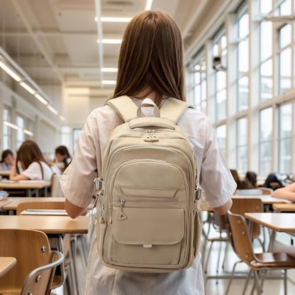 Aesthetic Daypack Backpack, Water-Resistant 15.6" Laptop Backpack for Women and Men, Featuring Touch-Fastener and Anti-Theft Pockets (Khaki) - color: Khaki