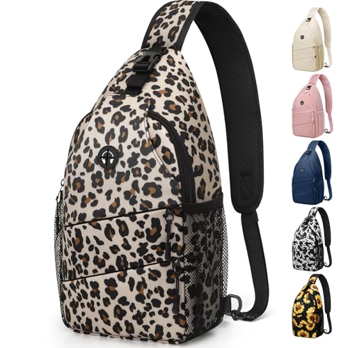 Pritent Crossbody Bags for Women Men Trendy Sling Bag Backpack Casual Chest Bag with Convertible Shoulder Strap - color: Leopard, size: Medium
