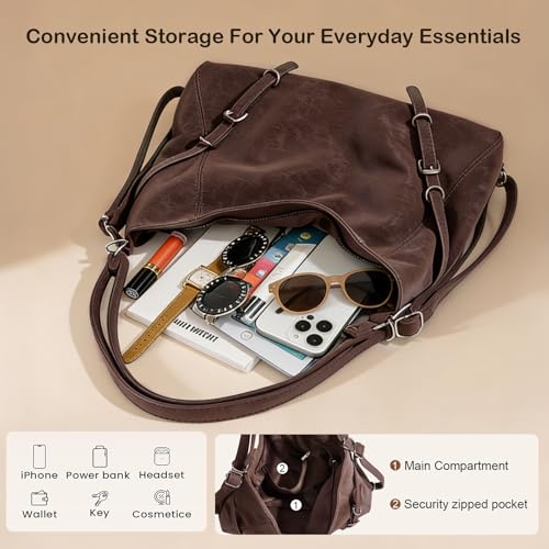 3-Way Convertible Hobo Bag for Women, Soft Shoulder Backpack, Casual Daily Tote Purse with Adjustable Strap - color: Coffee