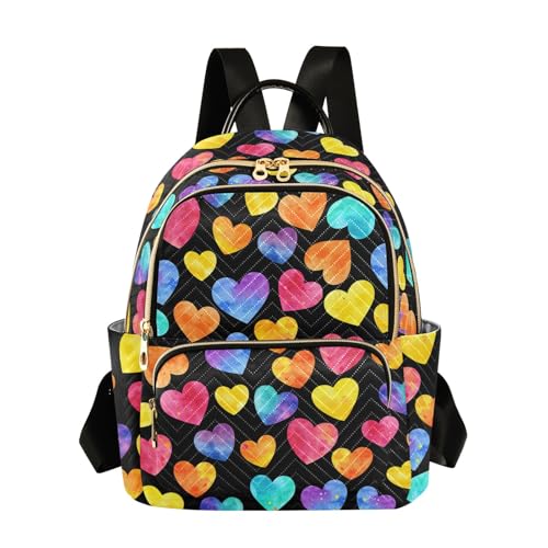 ALAZA Mini Backpack Purse for Women Lightweight Girls Small Size Rainbow Heart Watercolor School Teens College Traveling - color: Rainbow Heart Watercolor, size: Small