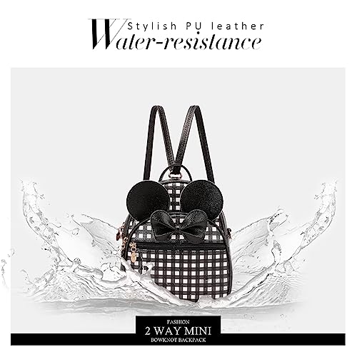 KL928 Girls Mini Backpack Bowknot Polka Dot Cute Small Daypacks Convertible Shoulder Bag Purse for Women - color: Checked