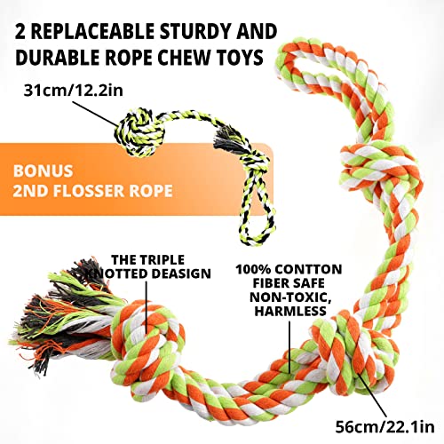 TT TRSMIMA Spring Pole Rope Toys: Rope Pull & Tug of War with a Big Spring Pole Kit & 2 Strong 16ft Toys - Muscle Builder Interactive Toy for Pitbull Medium to Large Dog - color: Orange