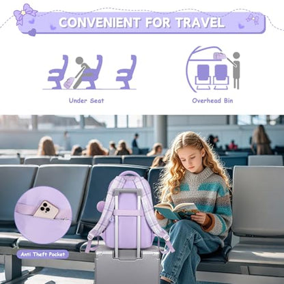 MOONBABY Girls Backpack, Kids Backpack for Girls School Bags with Lunch Bag & Pen Case, Bow Plaid Book Bag for Elementary Middle Primary High School College,Purple-3pcs - color: Purple Set