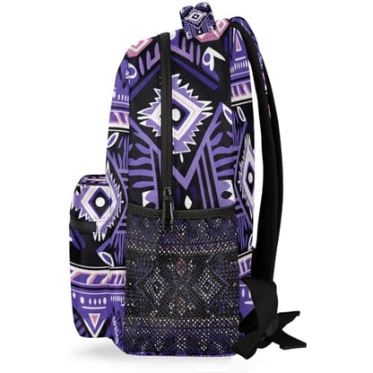 Kids School Backpack Purple Ethnic Aztec Geometric Large Bookbag for Elementary Students Boys Girls Lightweight Travel Casual Daypack Water Resistant Outdoor Hiking Sport Rucksack - color: Purple Ethnic Aztec Geometric