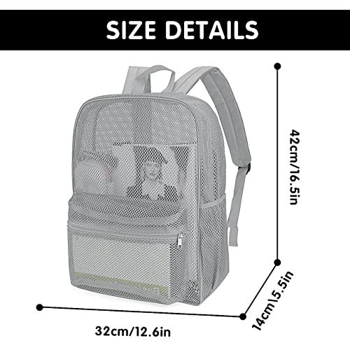 MCWTH Heavy Duty Mesh Backpack, See Through School College Student Mesh Bookbag (Grey) - color: Grey