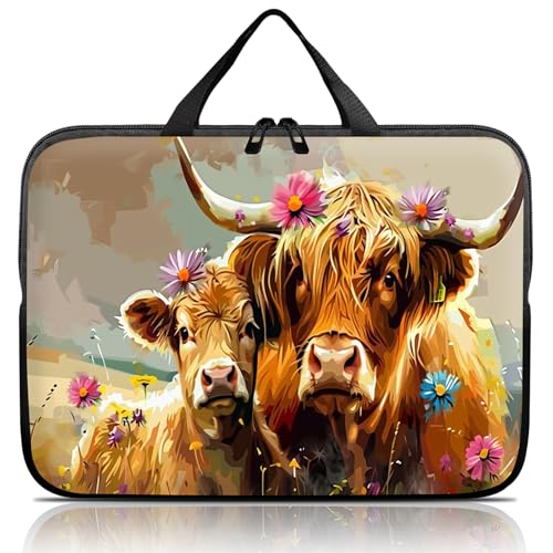 14 15 15.4 15.6 inch Laptop Handle Bag Computer Bag, Pouch Holder Notebook Sleeve Cover Soft Case Compatible for Dell,Lenovo,Toshiba HP, Asus Notebook-Art Highland Cow - color: Art Highland Cow